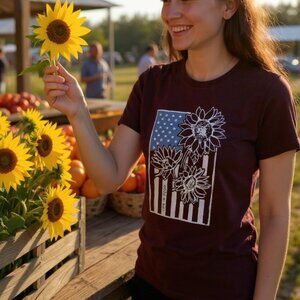 Life is Good Sunflower Flag Women's Crusher Crew Tee Shirt